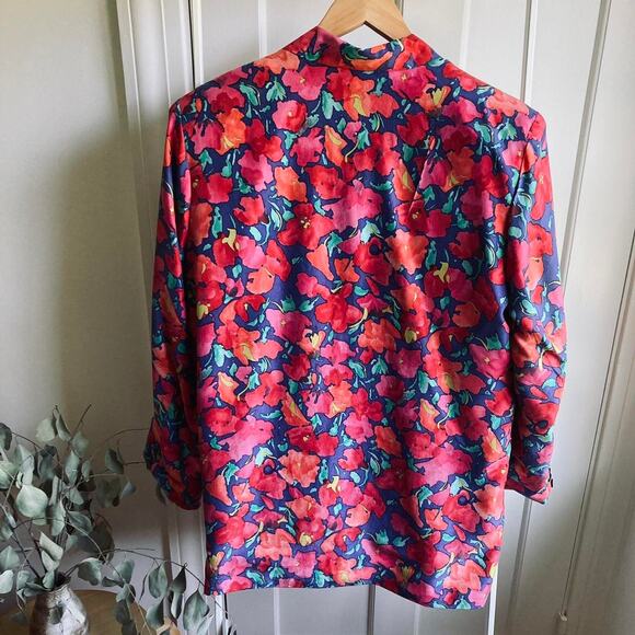 Vintage 90s Silk Floral Oversized Blazer - Picture 5 of 6